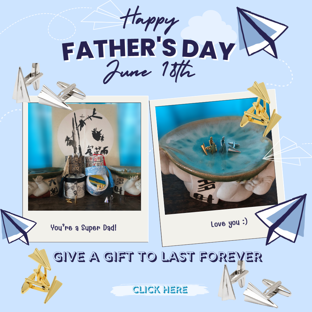 Father's Day Origami Paper Plane Cufflinks With Traditional Dim Sum Steamer Gift Box