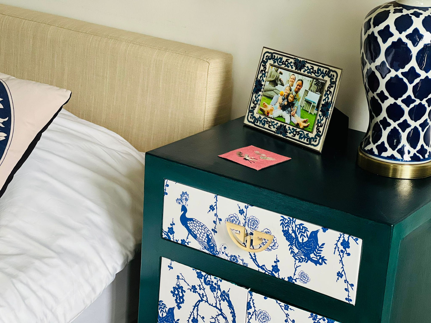 Chinoiserie Peacock Bedroom Suite Bedside Cabinets