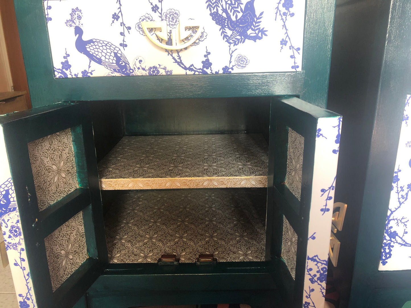Chinoiserie Peacock Bedroom Suite Bedside Cabinets